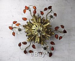 Small Wall Sconce Hollywood Regency Murano Amber Art Glass flowers Tole 4 Lights