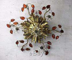 Small Wall Sconce Hollywood Regency Murano Amber Art Glass flowers Tole 4 Lights
