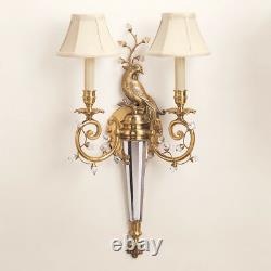 Solid Brass And Crystal Peacock Wall Sconce