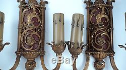 Spectacular set 4 designer antique double light sconces gargole head wall hugger