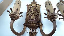 Spectacular set 4 designer antique double light sconces gargole head wall hugger