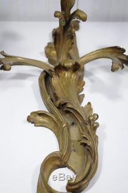 Stately Antique 19th C French Bronze Acanthus Rococo Candle Holder Wall Sconce
