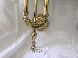 Stately Bouillotte French Empire Tole Brass Pair Wall Sconces Double Arm Lamp