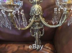Stately French Neoclassical Figural Bronze Wall Sconce Crystal Sconces