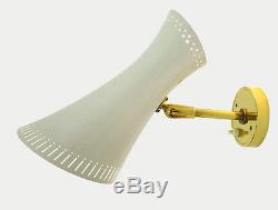 Stilnovo WALL SCONCE Adjustable Enameled Shade Brass Arm 1950s creme golden