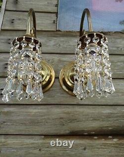 Stunning Pair Bohemian Vintage Wall Lights Strings of Crystals Downlighters