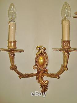 Stunning Pair Vintage French Chateau Sconces Wall Lights Rococo Quality Bronze