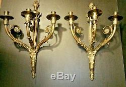 Stunning Pair of Bronze Wall Sconces French Louis XVI Style