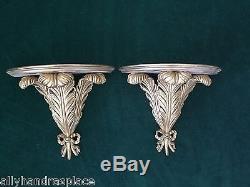 Stunning Vintage French Carved Giltwood Frond Pair Wall Sconces Shelf Corbel