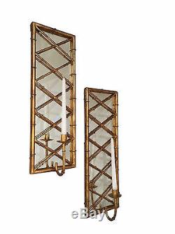 Summer Palace Stylized Bamboo Wall Sconce Pair Candle Holder Antique Gold