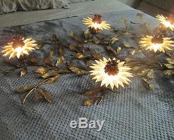 Sunflower Wall Light Hollywood Chic Gilt Brass White Enamel Flowers Lamp Sconce