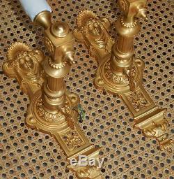 Superb Gilt Bronze Neoclassical Gold Wall Light Sconces w Faces