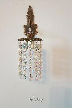 Superb Pair of French Style Vintage Down Light Wall Lights Iridescent Crystals