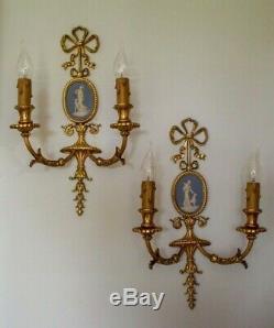 Superb & rare set of 3 French gilt bronze brass Antique wall light sconces 1920s