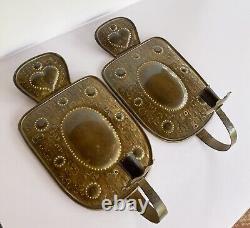 Swedish Brass Wall Sconces Candle Holders Hammered Pair RARE Signed Handearbete