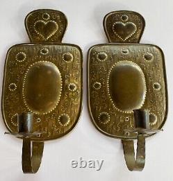 Swedish Brass Wall Sconces Candle Holders Hammered Pair RARE Signed Handearbete