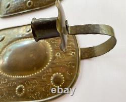 Swedish Brass Wall Sconces Candle Holders Hammered Pair RARE Signed Handearbete