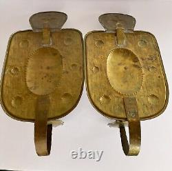 Swedish Brass Wall Sconces Candle Holders Hammered Pair RARE Signed Handearbete