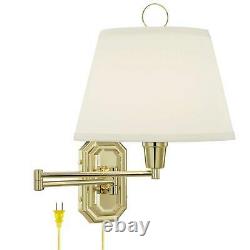 Swing Arm Wall Lamp Brass Plug-In Fixture Ivory Pleated Shade Bedroom Bedside