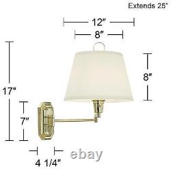 Swing Arm Wall Lamp Brass Plug-In Fixture Ivory Pleated Shade Bedroom Bedside