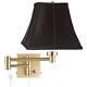 Swing Arm Wall Lamp Warm Brass Plug-In Fixture Black Square for Bedroom