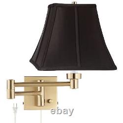 Swing Arm Wall Lamp Warm Brass Plug-In Fixture Black Square for Bedroom