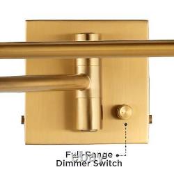 Swing Arm Wall Lamp Warm Brass Plug-In Fixture Fine Burlap for Bedroom Bedside