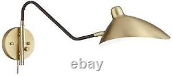 Swing Arm Wall Lamp with USB Port Outlet Brass Black Plug-In Metal Shade Bedroom
