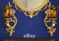 Syroco Dart Ind Homco Set of 4 Mirror Candle Sconces Shelf Gold Victorian Wall
