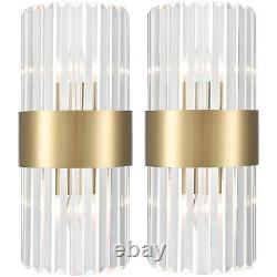 TEENYO Clear Glass Wall Sconces Set of Two Titanium Gold Wall Light Fixtures