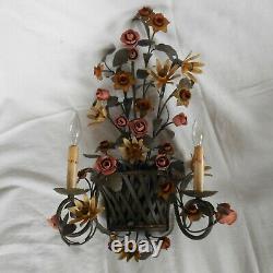 TWO Currey & Co Metal Wall Sconces Rose and Vine in Basket set of two