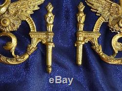 Two Pairs Of French Antique Gilded Bronze/ Brass Wall/ Piano Sconces With Drago