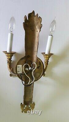 TWO (PAIR) French Empire Bronze Brass Bouillotte Lamp Wall Sconces Bird