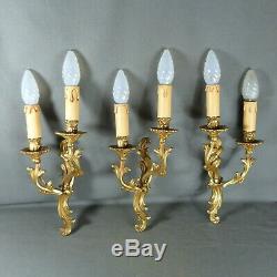 Three French Antique Bronze Rococo Chateau Style Wall Sconces Lights
