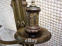 Tiffany Antique Solid Bronze Gothic Church Wall Sconce Victorian Candle Holder
