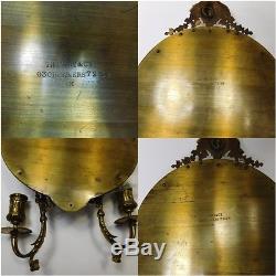 Tiffany & Co Pair Mirror Sconce Brass Lion Head Wall Antique Vintage Beveled 396