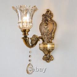 Traditional Style Crystal Wall Mount Lamp Floral Glass Shade Wall Scone Light
