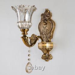 Traditional Style Crystal Wall Mount Lamp Floral Glass Shade Wall Scone Light