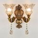 Traditional Style Wall Sconce 2-Light Floral Crystal Wall Mount Lamp in Brass