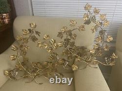Two Antique Italian Tole Gilt Gold Leaf Grapes Wall Sconce Candelabra