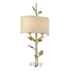 Two Light Wall Sconce Gold Leaf Finish with Linen Fabric Shade Pendants