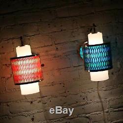 Two Moe Lighting Honeycomb Wall Sconces in Emerald Blue & Tangerine Gold