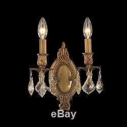 US BRAND SALE! Windsor 2 Light French Antique Gold Crystal Wall Sconce Light 9
