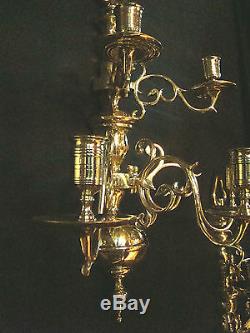 Unique Pair Antique Dutch Brass Bronze Wall Sconces Candle Holders Sticks (1011)