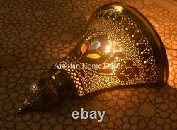 Unique Set of 2 Handcrafted Moroccan Gold Brass Wall Lamp Sconce Light ML21