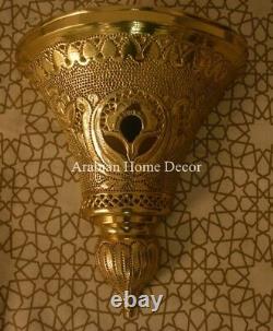 Unique Set of 2 Handcrafted Moroccan Gold Brass Wall Lamp Sconce Light ML21