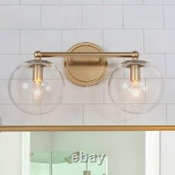 Uolfin 2-Light Brass Gold Clear Glass Shades Bathroom Wall Sconce Light