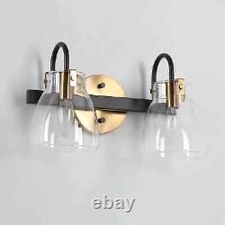 Uolfin 2-Light Gold and Black Wall Sconce with Clear Glass Shades