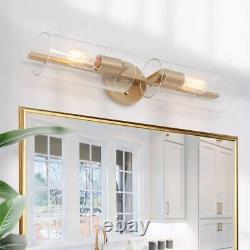 Uolfin Cylinder Vanity Light Brass Gold Wall Sconce with Seeded Glass Shade