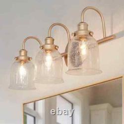 Uolfin Modern Bell Gold Vanity 3-Lights with Seeded Glass Shades